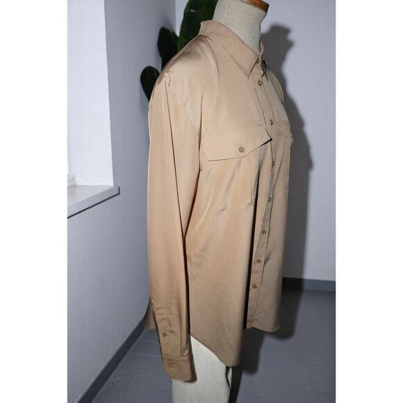 Lauren Ralph Lauren Tan Satin Blouse – Size L – Long Sleeve Button Front – Chest - Picture 3 of 10